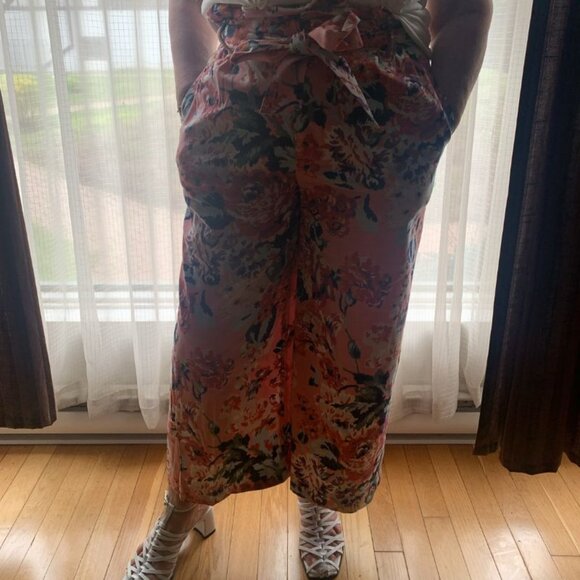 Zara Floral Cotton Pants with Tie Waist – Size S - Picture 4 of 6